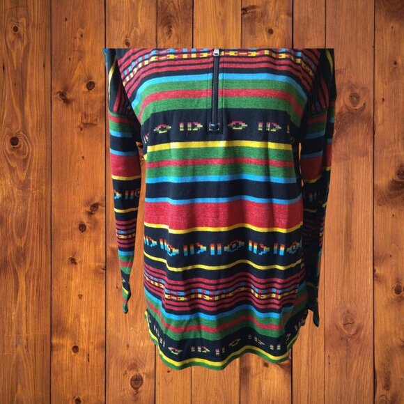 Chaps Sport Women's Medium Long Sleeve 1/2 Zip Pullover Sweater Strip Aztec - Picture 3 of 5